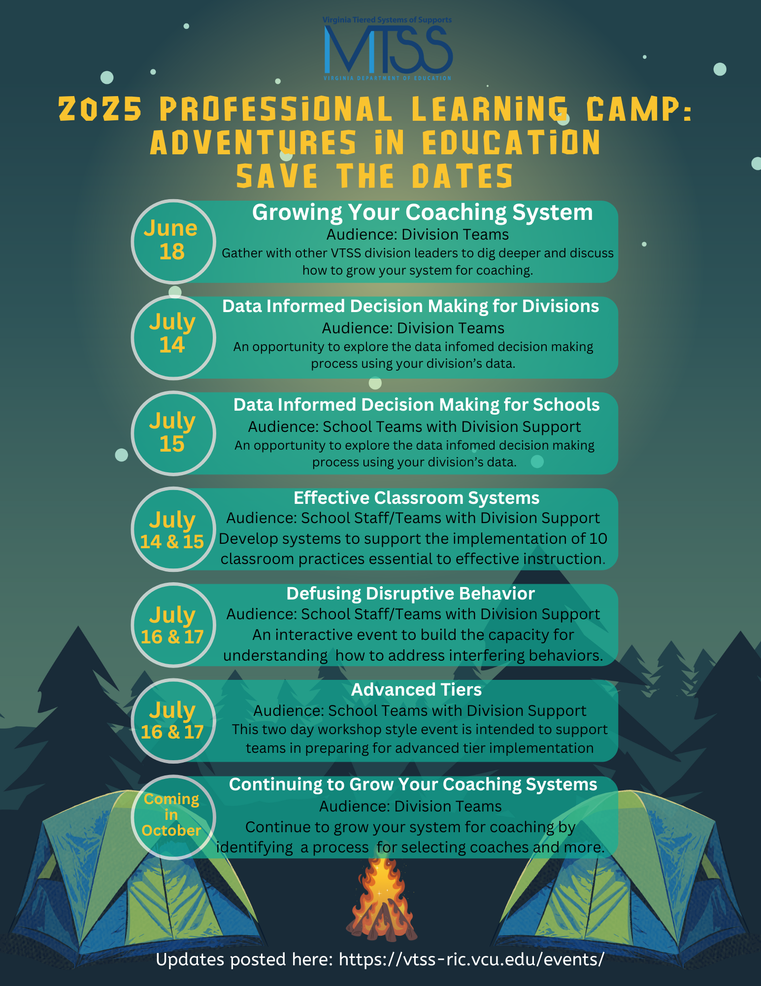 Listing of 2025 Training Save the Dates