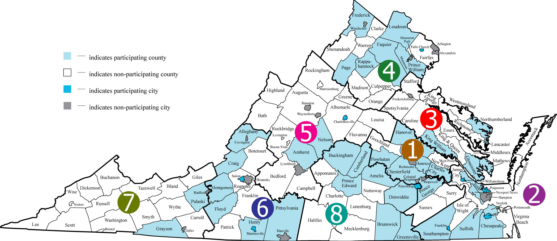 Map of participating VTSS divisions