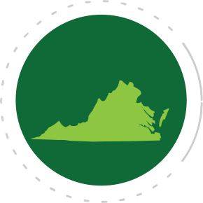 Map of Virginia on green circle