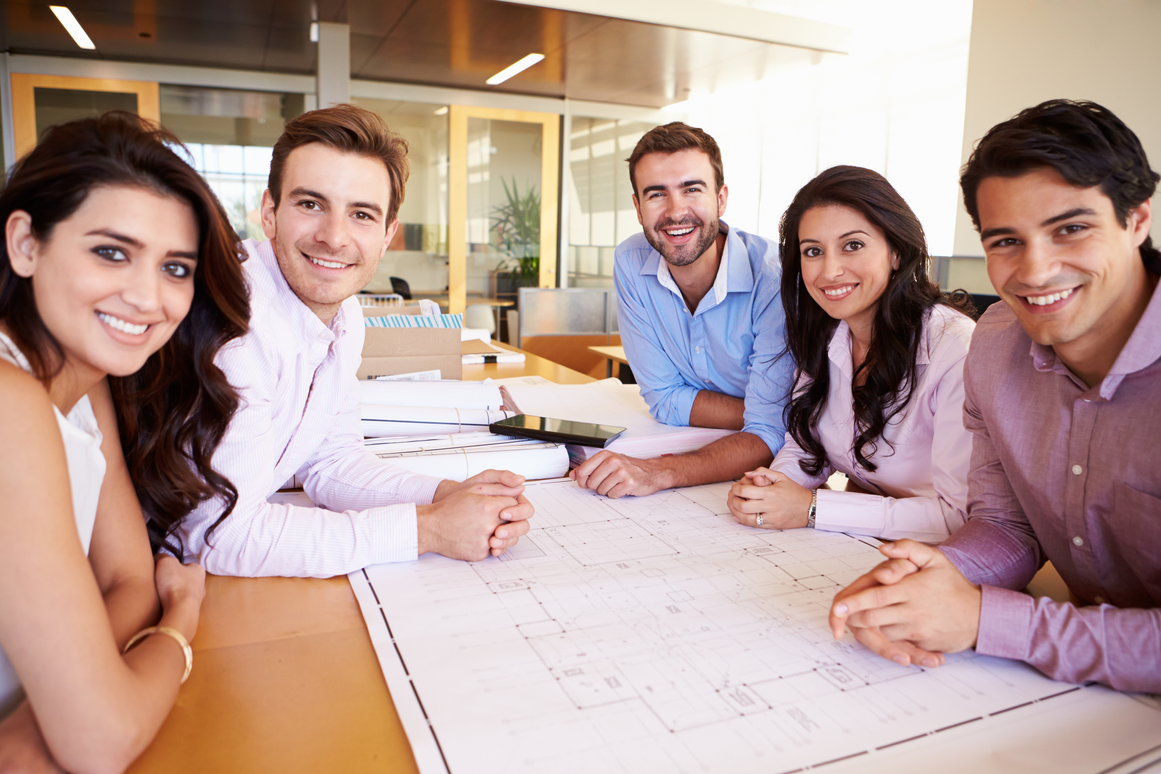 Decorative; Adults Conferring Over Blueprints